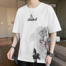 Load image into Gallery viewer, Summer Men's Thin Short Sleeve Trend Ink Style Half Sleeve Casual Fashion T-Shirt Handsome Crew Neck Printed Top
