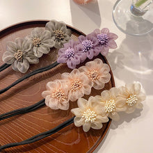Load image into Gallery viewer, 1Pc Women Elegant Bud Chiffon Flower Bun Maker Maruko Hairstyle Making Long Tool Sweet Hair Braide Rope Hairbands Accessories
