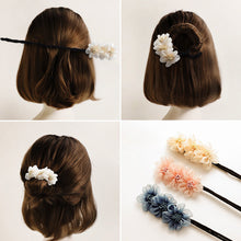 Load image into Gallery viewer, 1Pc Women Elegant Bud Chiffon Flower Bun Maker Maruko Hairstyle Making Long Tool Sweet Hair Braide Rope Hairbands Accessories
