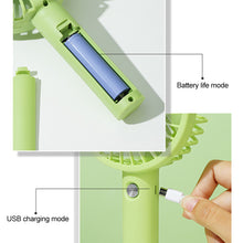 Load image into Gallery viewer, Portable USB Chargeable Mini Fan Handheld Fans with Base Summer Outdoor 3 Speed Adjustable Air Cooling Fan with Phone Holder
