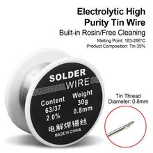 Load image into Gallery viewer, 63/37 Solder Wire 0.8mm Rosin Core Tin Solder Wire Soldering Welding Flux 2.0% Iron Wire Reel 30g
