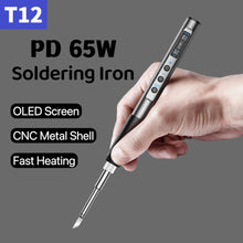 Load image into Gallery viewer, Type C 65W Temperature Adjustable Electric Soldering Iron T12 OLED Display Welding Pen Fast Melting Tin Welding Tool Hand-held Temperature Regulating Soldering Pen
