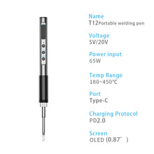 Load image into Gallery viewer, Type C 65W Temperature Adjustable Electric Soldering Iron T12 OLED Display Welding Pen Fast Melting Tin Welding Tool Hand-held Temperature Regulating Soldering Pen
