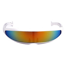 Load image into Gallery viewer, Upgraded Electroplate Futuristic Narrow Cyclops Visor Sunglasses Laser Eyeglasses UV400 Mirrored Lens Costume Eyewear Glasses
