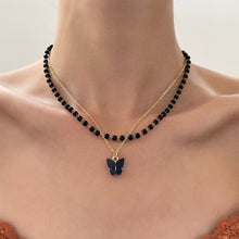 Load image into Gallery viewer, Gothic Dark Double Layer Butterfly Pendant Necklace Retro Niche Black Beading Alloy Necklace Clavicle Chain Jewelry Accessory
