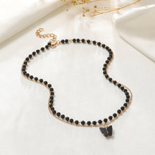 Load image into Gallery viewer, Gothic Dark Double Layer Butterfly Pendant Necklace Retro Niche Black Beading Alloy Necklace Clavicle Chain Jewelry Accessory
