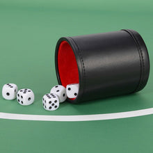 Load image into Gallery viewer, Double Layer Dice Cup Black PU Leather Red Flannel Silent Die Cup Cylindrical Cup Bar KTV Entertainment Supplies Send 5pcs Dice
