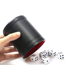 Load image into Gallery viewer, Double Layer Dice Cup Black PU Leather Red Flannel Silent Die Cup Cylindrical Cup Bar KTV Entertainment Supplies Send 5pcs Dice
