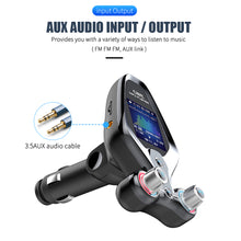 Load image into Gallery viewer, Bluetooth 5.0 FM Transmitter QC3.0 Fast Charger TF Flash Card U Disk Car Mp3 Player Music folder switch AUX In Output
