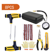 Load image into Gallery viewer, Car Tire Repair Tool Kit Studding Set Auto Bike Puncture Plug Garage Needle Nose Pliers Vacuum Film Tire Pressure Gauge Storage Case
