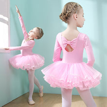 Load image into Gallery viewer, Girls' Cotton Dance Dress Bow Backless Ballet Pompadour Skirt Integrated Open Training Dress Dance Clothes
