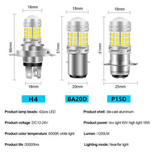 Load image into Gallery viewer, H4/BA20D/H6/P15DLed Motorcycle Headlight 42SMD LED Lamp Moto High/Low Beam Bulbs Lamp Fog Lights 12V White
