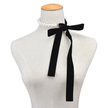 Load image into Gallery viewer, Punk Long Wide Black Velvet Ribbon Choker Bow Tie Simulated Pearl Beads Charm Collar Necklace Jewelry New Year Gifts
