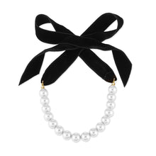 Load image into Gallery viewer, Punk Long Wide Black Velvet Ribbon Choker Bow Tie Simulated Pearl Beads Charm Collar Necklace Jewelry New Year Gifts
