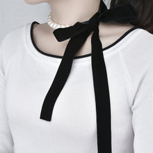 Load image into Gallery viewer, Punk Long Wide Black Velvet Ribbon Choker Bow Tie Simulated Pearl Beads Charm Collar Necklace Jewelry New Year Gifts
