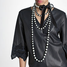 Load image into Gallery viewer, Punk Long Wide Black Velvet Ribbon Choker Bow Tie Simulated Pearl Beads Charm Collar Necklace Jewelry New Year Gifts
