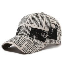 Load image into Gallery viewer, Newspaper Pattern Personality Graffiti Baseball Cap Fashion Street Hip Hop Duck Cap Outdoor Sports Visor Sun Protection Visor Hat Truck Driver Hat
