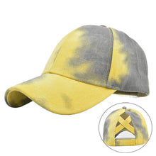 Load image into Gallery viewer, Fashion Men And Women Tie-Dye Sun Hat Adjustable Back Opening Cross Style Baseball Cap Summer Ponytail Hip Hop Mesh Cap
