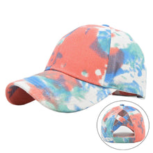 Load image into Gallery viewer, Fashion Men And Women Tie-Dye Sun Hat Adjustable Back Opening Cross Style Baseball Cap Summer Ponytail Hip Hop Mesh Cap
