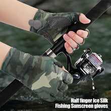 Load image into Gallery viewer, Summer Ice Silk Sunscreen Luya Gloves Men's Half Finger Outdoor Sweat-Absorbing Breathable Anti-Slip Anti-Thorn Gloves Tiger Mouth Thickened Elastic Sports Fishing Equipment
