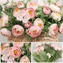 Load image into Gallery viewer, 1 Bouquet 30cm Artificial Peony Tea Rose Flowers 10 Head Camellia Silk Fake Flower For DIY Home Garden Wedding Decor
