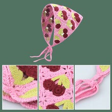 Load image into Gallery viewer, Sweet Cute Strap Hair Bag Headscarf Hat Small Mushroom Strawberry Handmade Crochet Hollow Triangle Headband Towel

