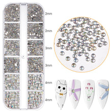Load image into Gallery viewer, 12 Grids/set Nail Acrylic Rhinestones Transparent Flat Bottomed Acrylic Diamonds Multi Sizes Mixed Manicure Decoration Ornaments
