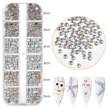 Load image into Gallery viewer, 12 Grids/set Nail Acrylic Rhinestones Transparent Flat Bottomed Acrylic Diamonds Multi Sizes Mixed Manicure Decoration Ornaments
