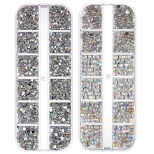 Load image into Gallery viewer, 12 Grids/set Nail Acrylic Rhinestones Transparent Flat Bottomed Acrylic Diamonds Multi Sizes Mixed Manicure Decoration Ornaments
