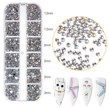 Load image into Gallery viewer, 12 Grids/set Nail Acrylic Rhinestones Transparent Flat Bottomed Acrylic Diamonds Multi Sizes Mixed Manicure Decoration Ornaments
