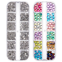 Load image into Gallery viewer, 12 Grids/set Nail Acrylic Rhinestones Flat Bottomed Acrylic Diamonds Multiple Shapes Manicure Art Decoration Ornaments

