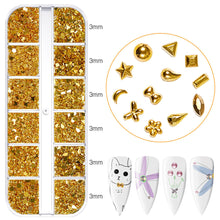 Load image into Gallery viewer, 12 Grids/set Nail Acrylic Rhinestones Flat Bottomed Acrylic Diamonds Multiple Shapes Manicure Art Decoration Ornaments
