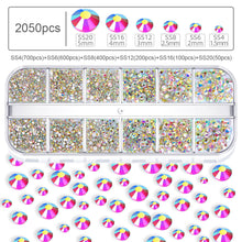 Load image into Gallery viewer, 12 Grids/set Nail Rhinestones Transparent Flat Bottomed Crystal Glass Diamonds Multi Sizes Mixed Manicure Art Decoration Diamonds
