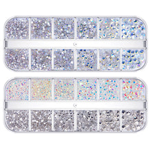Load image into Gallery viewer, 12 Grids/set Nail Rhinestones Transparent Flat Bottomed Crystal Glass Diamonds Multi Sizes Mixed Manicure Art Decoration Diamonds
