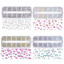 Load image into Gallery viewer, 12 Grids/set Nail Rhinestones Transparent Flat Bottomed Crystal Glass Diamonds Multi Sizes Mixed Manicure Art Decoration Diamonds
