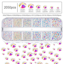 Load image into Gallery viewer, 12 Grids/set Nail Rhinestones Transparent Flat Bottomed Crystal Glass Diamonds Multi Sizes Mixed Manicure Art Decoration Diamonds
