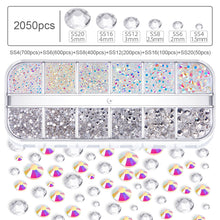 Load image into Gallery viewer, 12 Grids/set Nail Rhinestones Transparent Flat Bottomed Crystal Glass Diamonds Multi Sizes Mixed Manicure Art Decoration Diamonds
