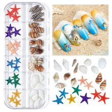 Load image into Gallery viewer, 12 Grids/set Ocean Series Nail Ornaments Shell Slices Starfish Pearl Metal Rivets Multiple Styles Manicure Art Decoration
