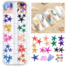 Load image into Gallery viewer, 12 Grids/set Ocean Series Nail Ornaments Shell Slices Starfish Pearl Metal Rivets Multiple Styles Manicure Art Decoration
