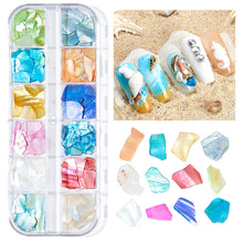 Load image into Gallery viewer, 12 Grids/set Ocean Series Nail Art Ornaments Shell Slices Starfish Pearl Metal Rivets Multiple Styles Manicure Decoration
