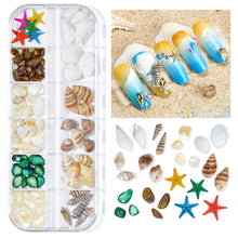 Load image into Gallery viewer, 12 Grids/set Ocean Series Nail Art Ornaments Shell Slices Starfish Pearl Metal Rivets Multiple Styles Manicure Decoration
