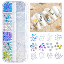 Load image into Gallery viewer, 12 Grids/set Ocean Series Nail Art Ornaments Shell Slices Starfish Pearl Metal Rivets Multiple Styles Manicure Decoration
