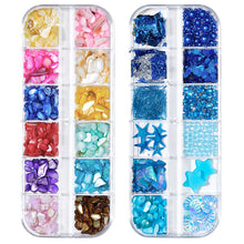 Load image into Gallery viewer, 12 Grids/set Ocean Series Nail Art Ornaments Shell Slices Starfish Pearl Metal Rivets Multiple Styles Manicure Decoration
