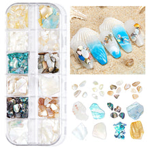 Load image into Gallery viewer, 12 Grids/set Ocean Series Nail Art Ornaments Shell Slices Starfish Pearl Metal Rivets Multiple Styles Manicure Decoration
