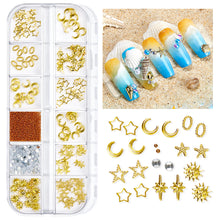 Load image into Gallery viewer, 12 Grids/set Ocean Series Nail Decoration Accessories Metal Rivet Sequins Multiple Styles Manicure Art Ornaments

