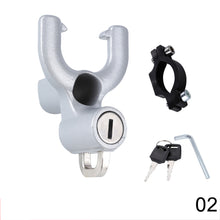 Load image into Gallery viewer, Universal Metal Motorcycle Helmet Lock Bike Handlebar Helmet Anti-theft Safety Lock Accessories wih Hooks Two Keys and Pipe Clamp
