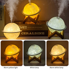 Load image into Gallery viewer, 880ml 3D Moon Lamp Air Humidifier 3 Colors Moon Night Light Humidifier LED Dimmable USB Humidificador Mist Maker
