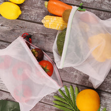 Load image into Gallery viewer, 12pcs 3Sizes Reusable Mesh Drawstring Bag Eco-Friendly Washable Bags Grocery Shopping Storage Fruit Vegetable Toys Sundries Bag
