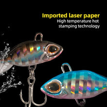 Load image into Gallery viewer, 5.2CM 8.5G Whirlpool VIB One-Piece Spinning Glitter Hard Bait Micro Object Majou Lure Bait Withtriple Hook For Long Cast Warping Mouth Bass Sea Fishing
