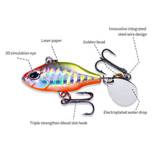 Load image into Gallery viewer, 5.2CM 8.5G Whirlpool VIB One-Piece Spinning Glitter Hard Bait Micro Object Majou Lure Bait Withtriple Hook For Long Cast Warping Mouth Bass Sea Fishing
